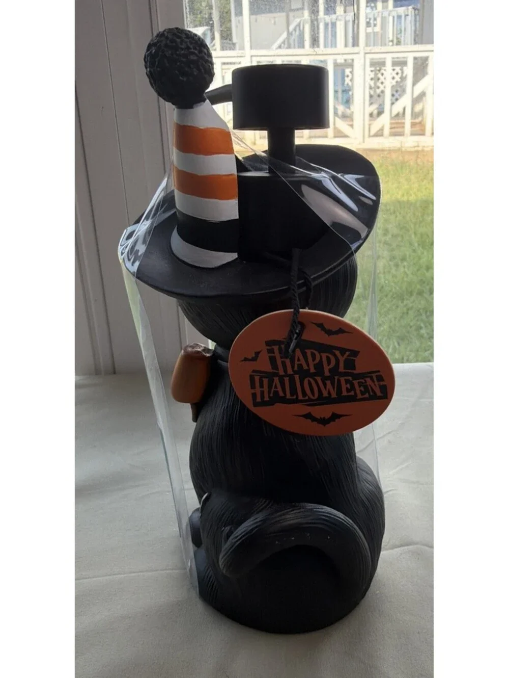 New Black Cat Skeleton With Orange Witch Hat Halloween Soap Dispenser Spooky